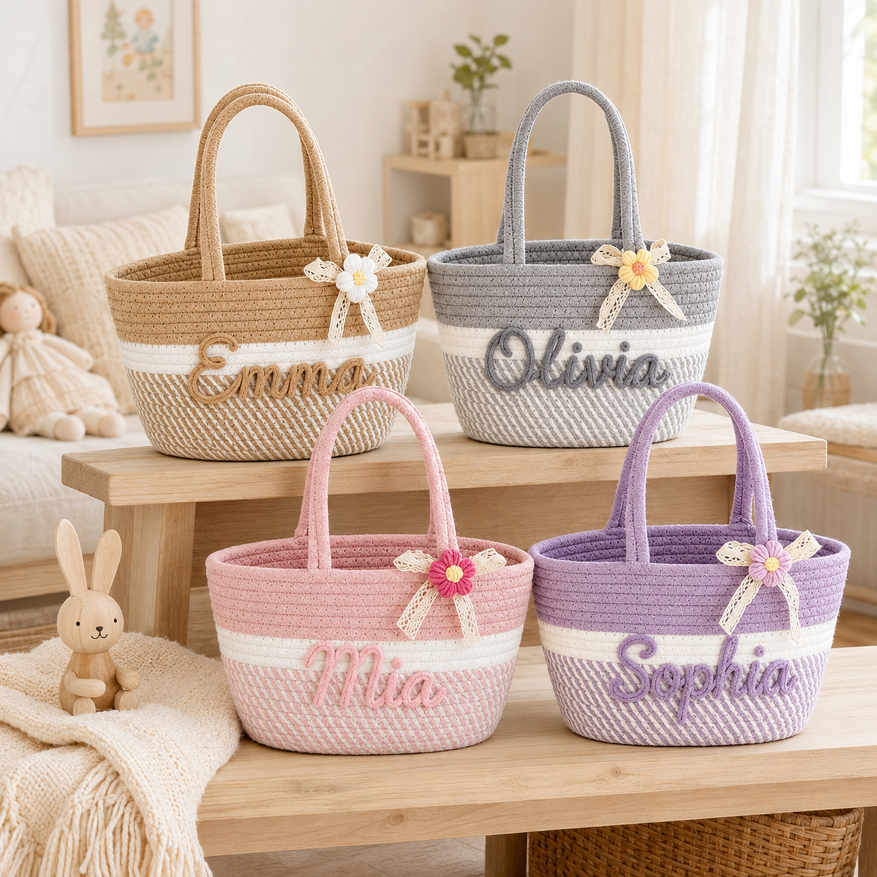 Personalized Embroidered Jute Flower Bag