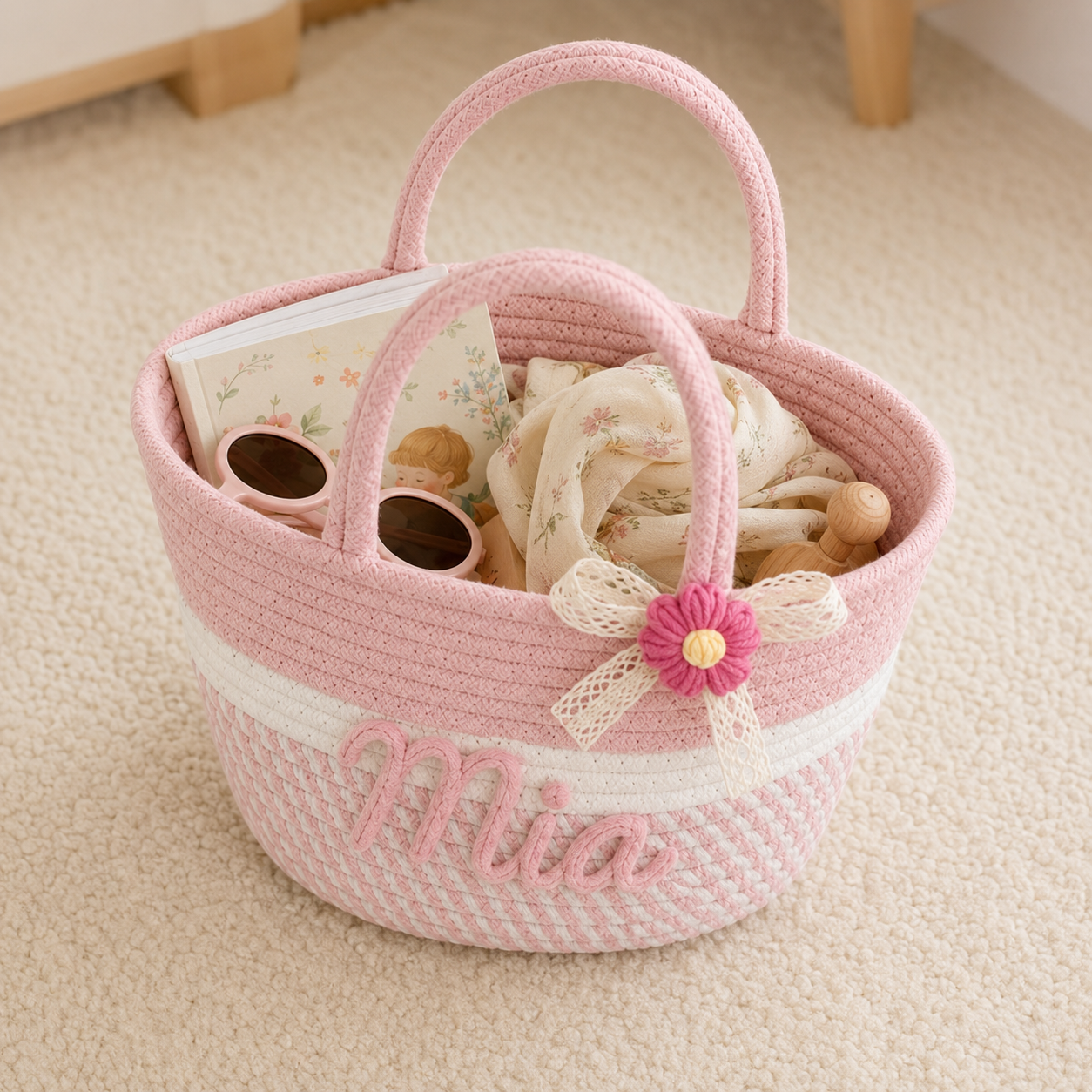 Personalized Embroidered Jute Flower Bag