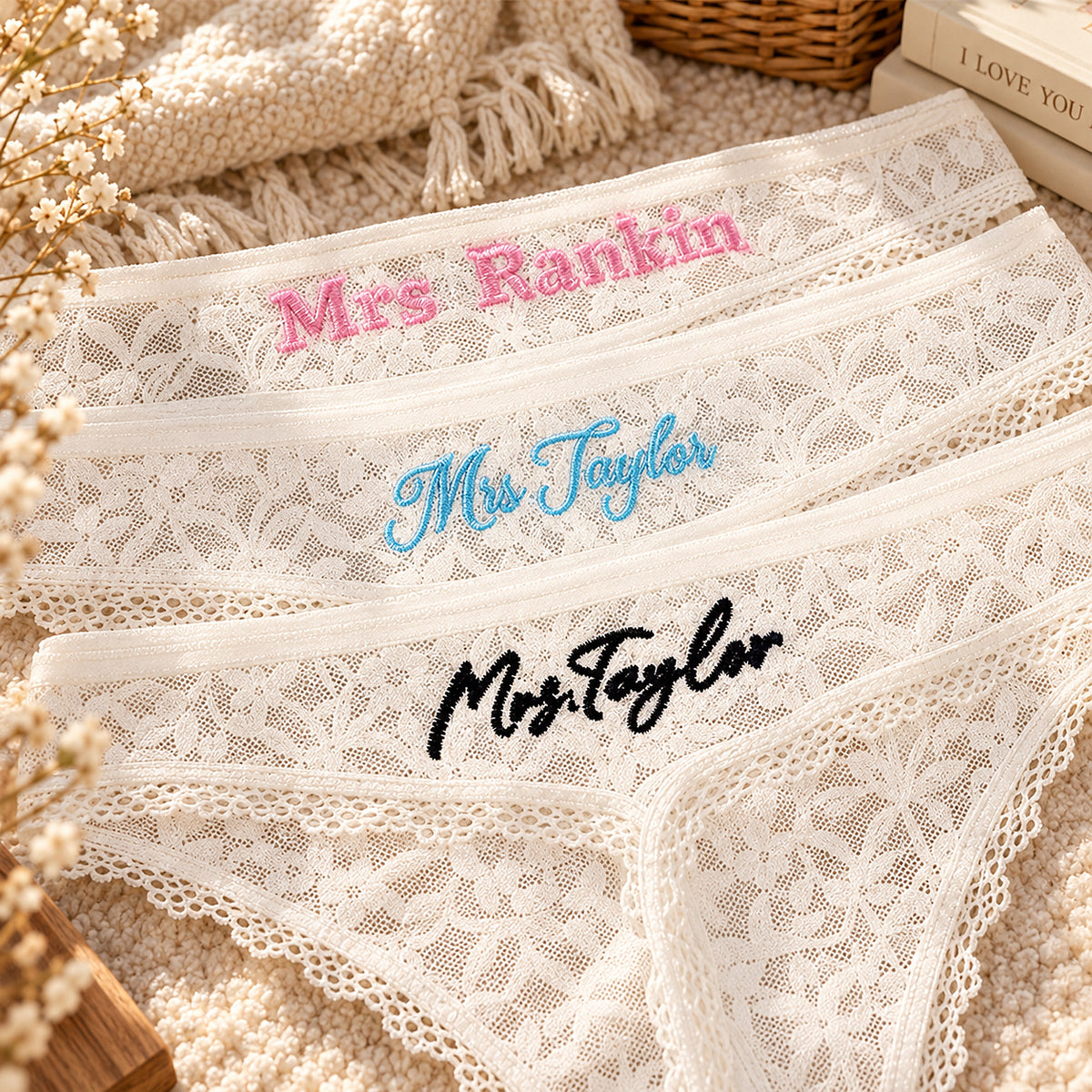 Personalized Embroidered Lace Tanga