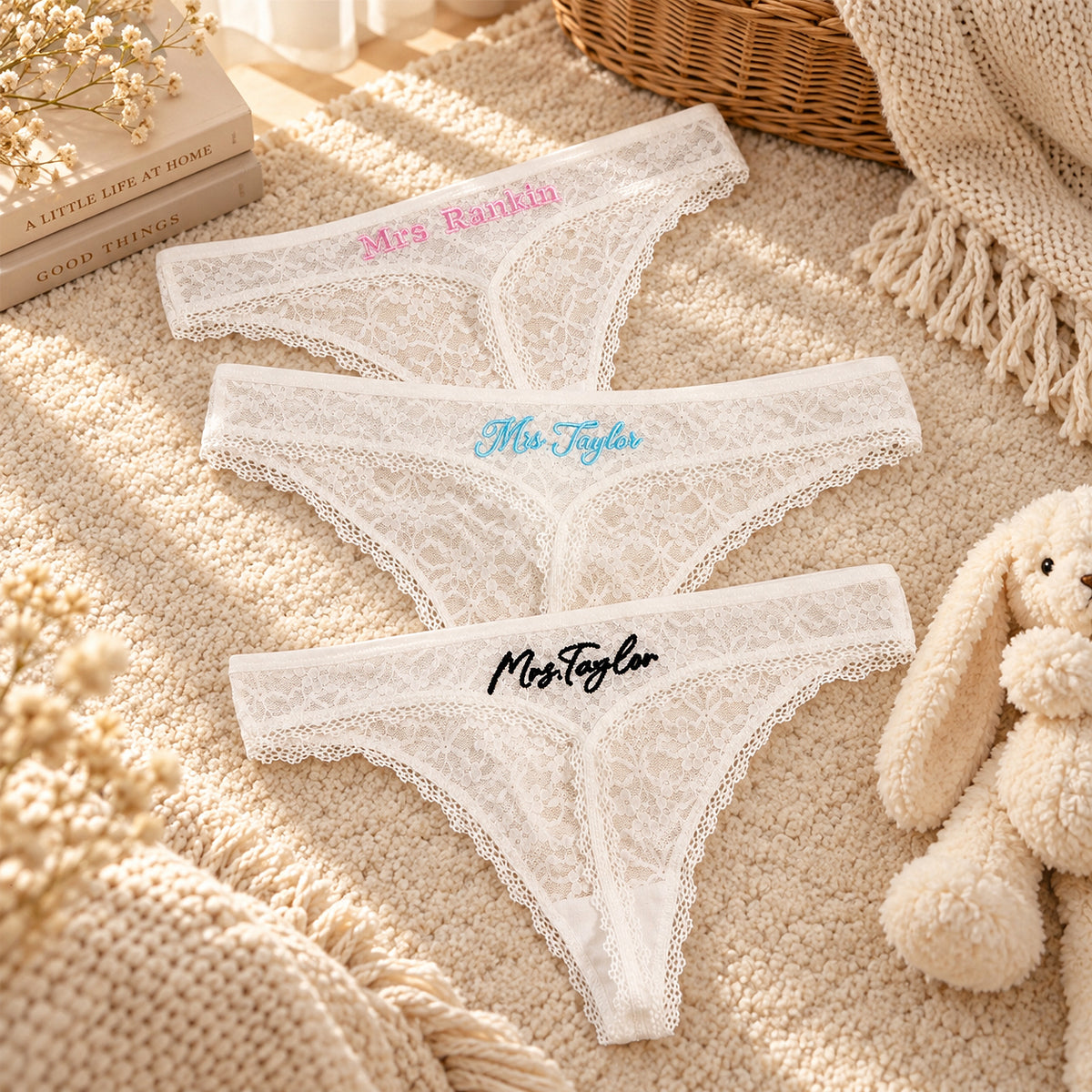 Personalized Embroidered Lace Tanga