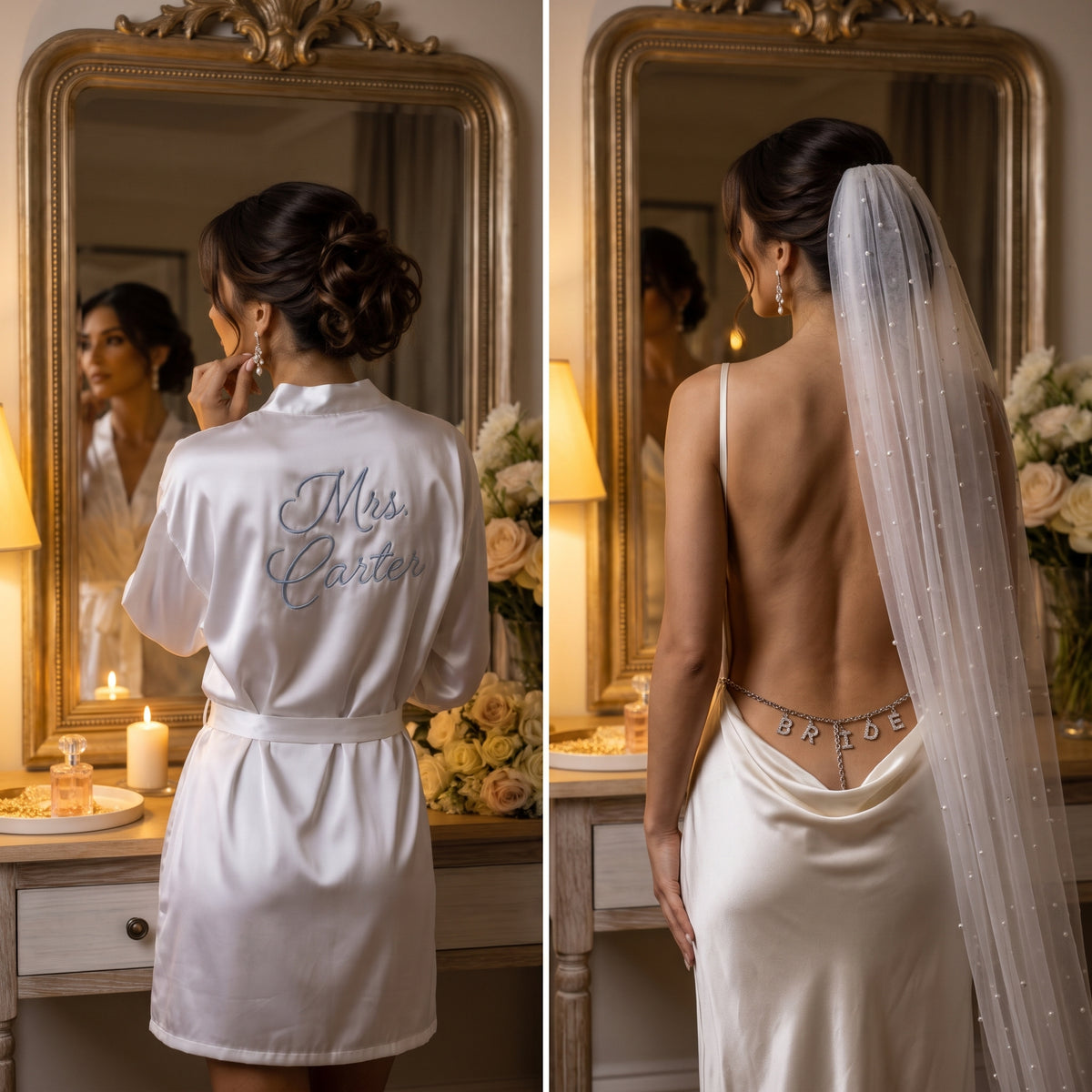 The Bride Bundle (Embroidered Robe + Bride / Wifey Thong)
