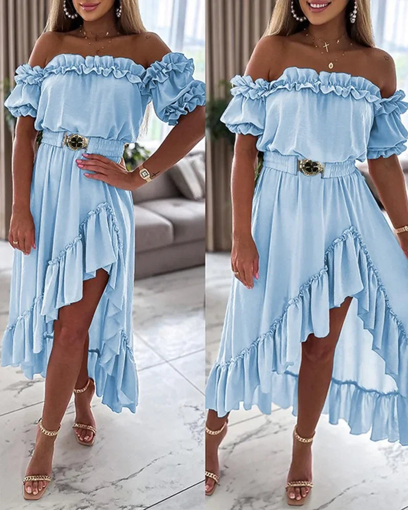 Elegant Ruffle Maxi Dress - Off Shoulder