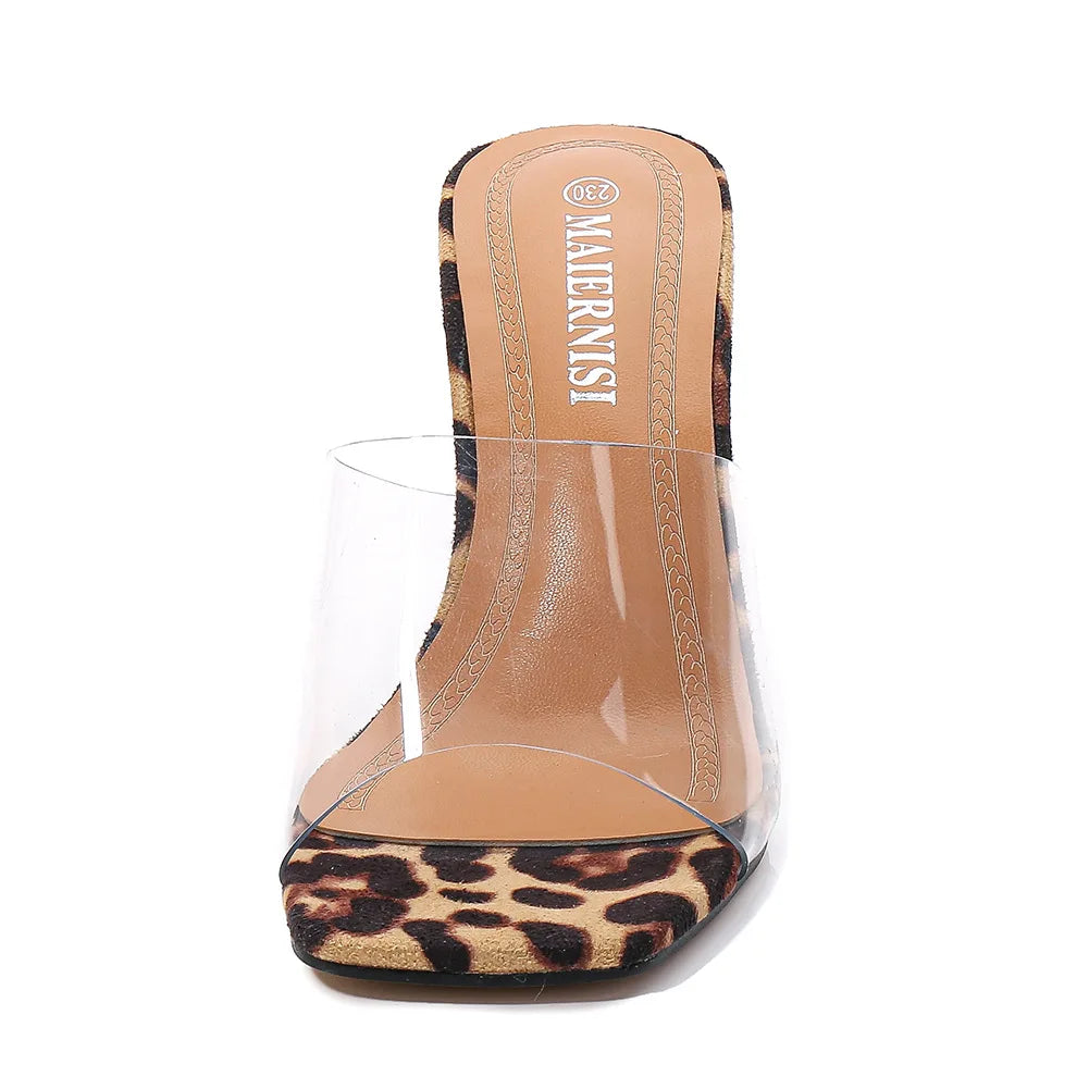 Crystal Leopard Open Toe High Heels