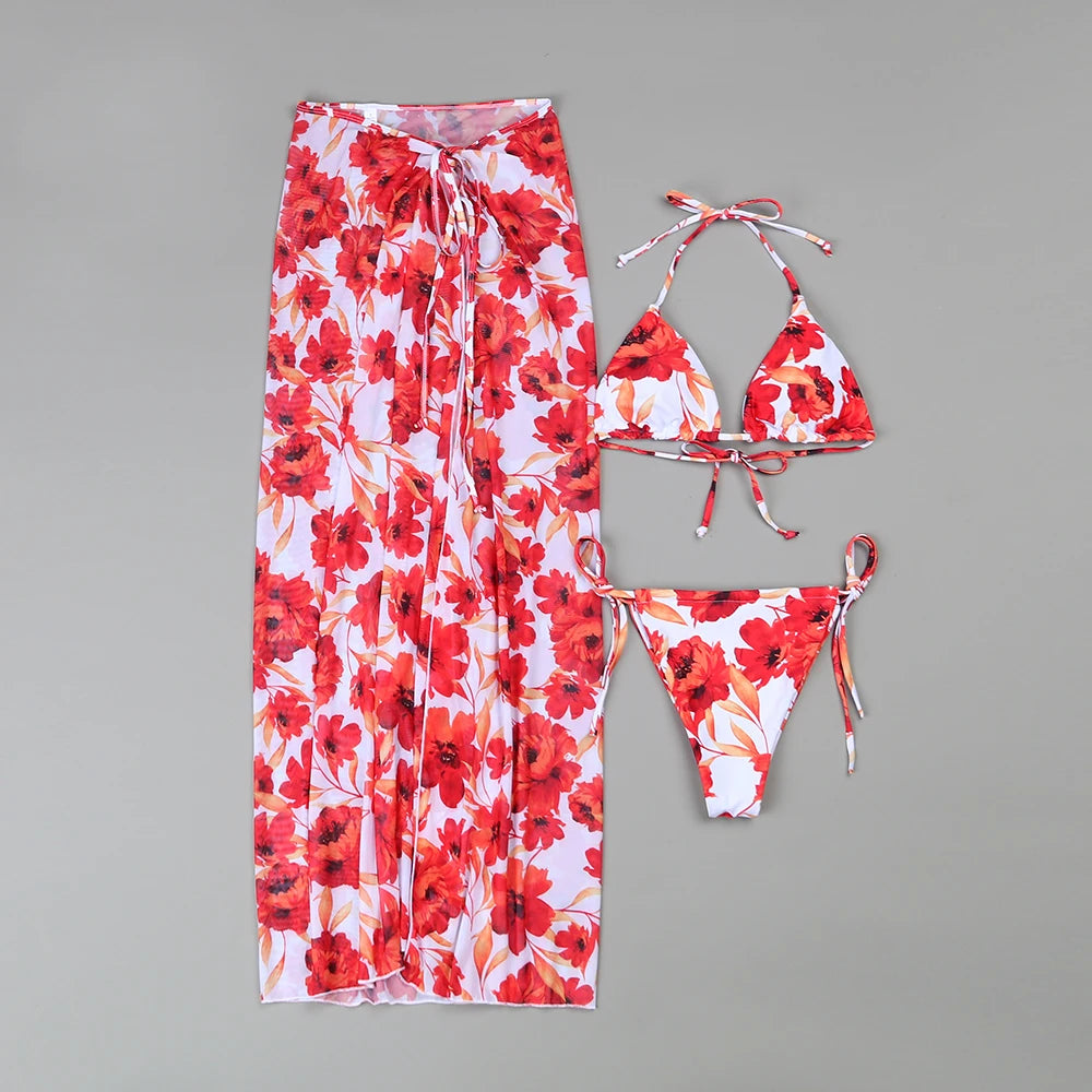 3 Pieces Bikini Set with Cover Up