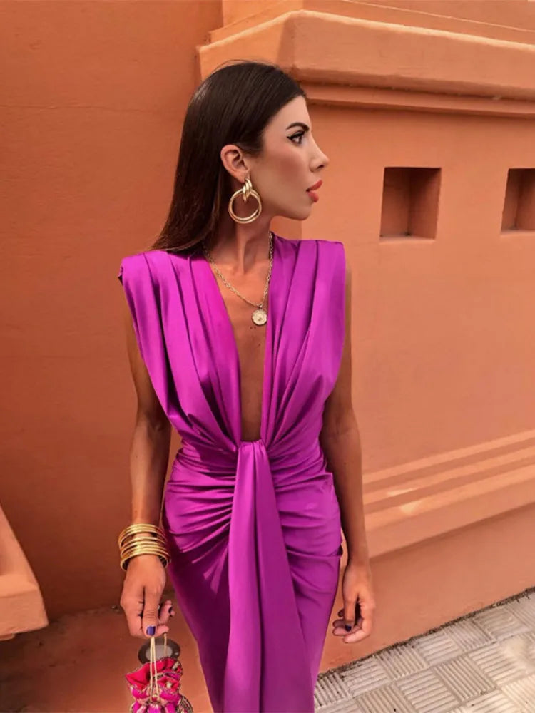 Deep V Neck Split Dress