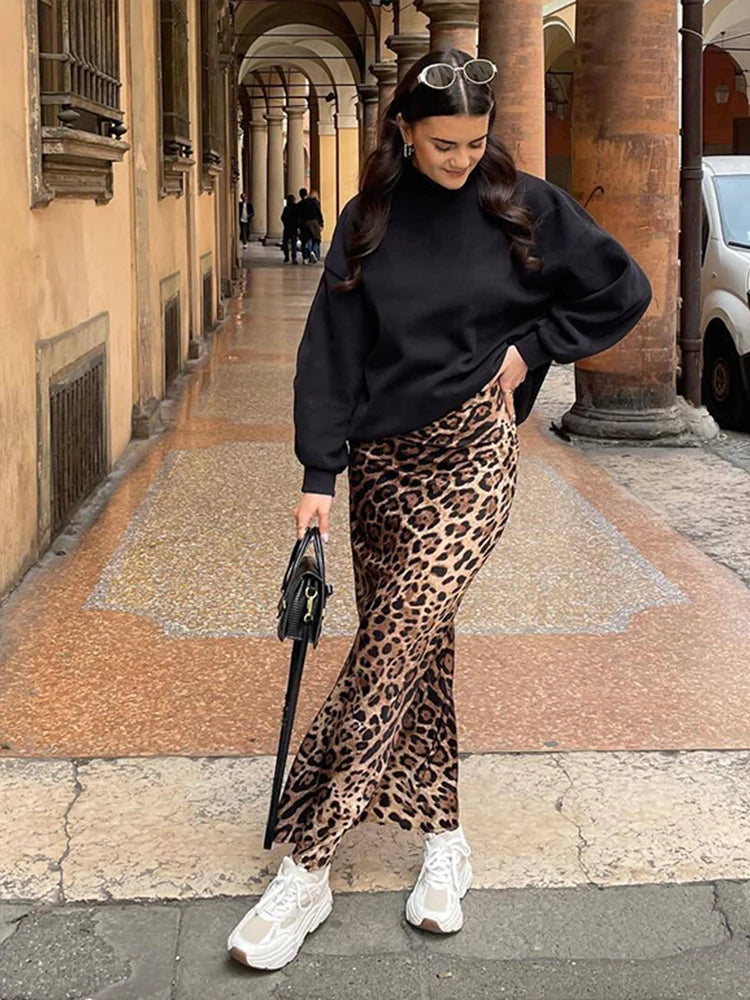 Leopard Print Long Skirt