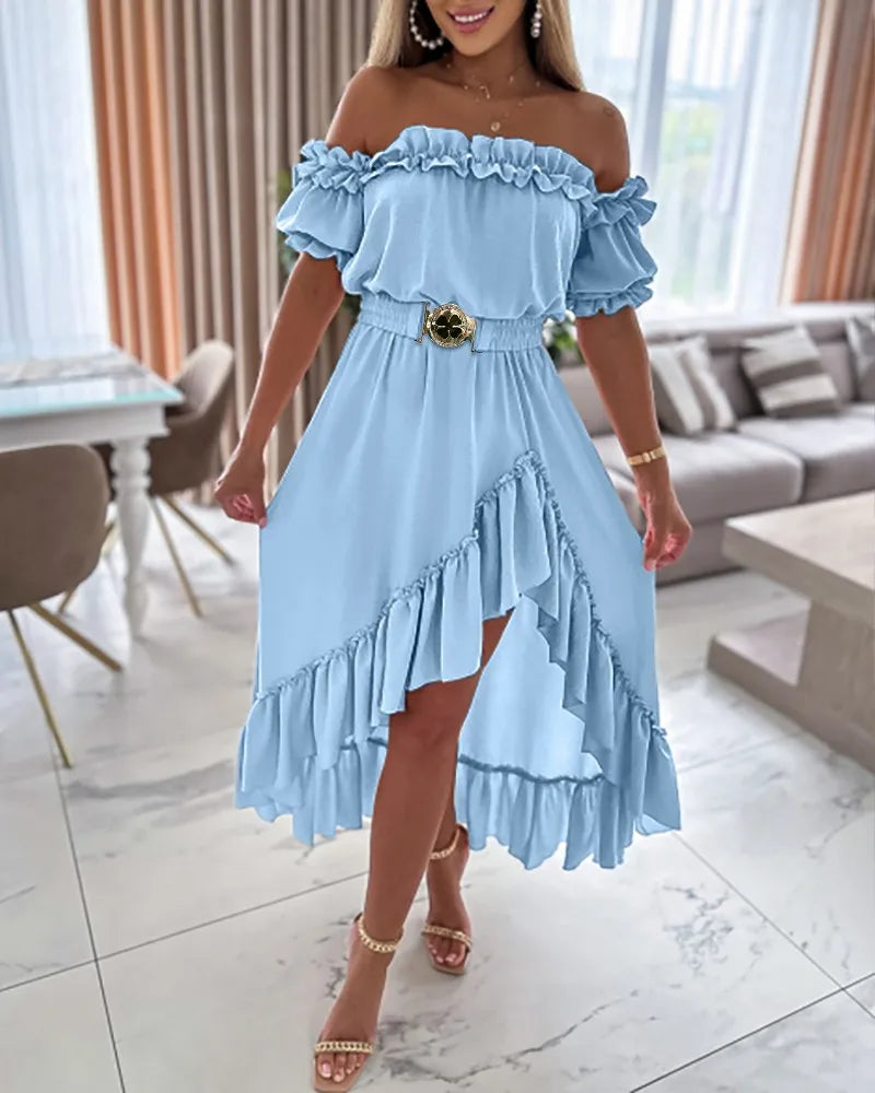 Elegant Ruffle Maxi Dress - Off Shoulder