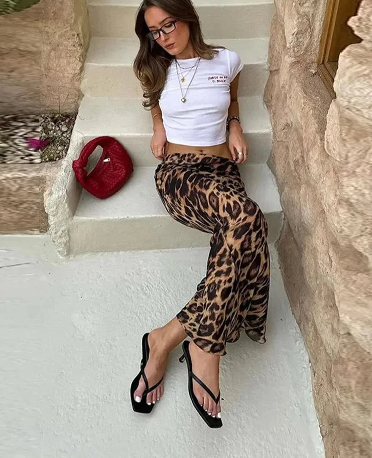 Leopard Print Long Skirt