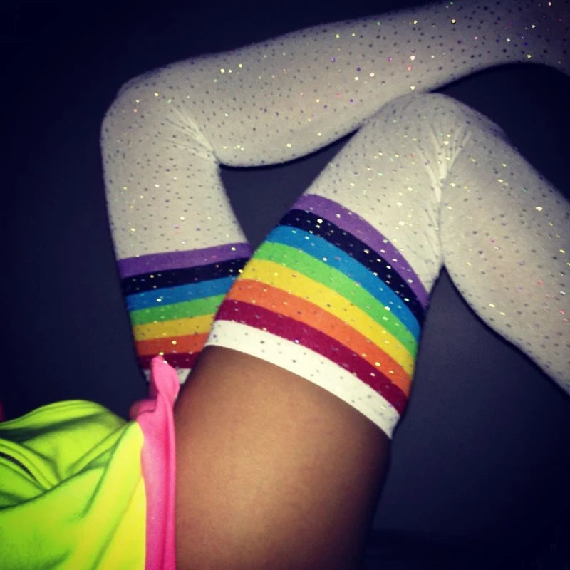 Striped Rhinestones Knee High Socks