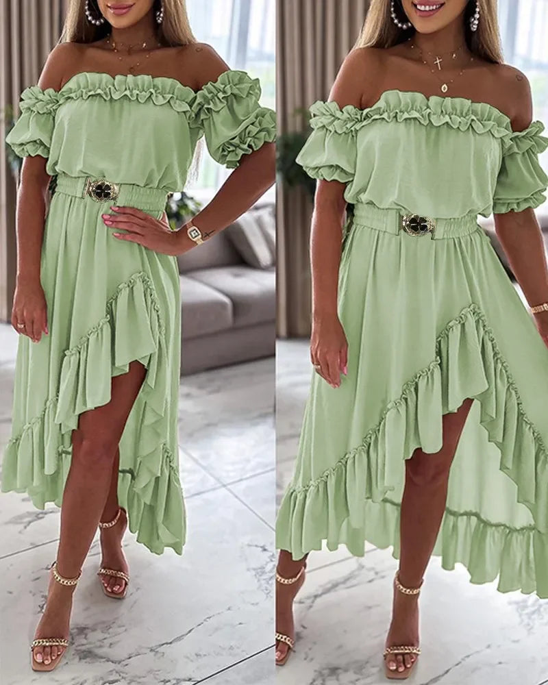 Elegant Ruffle Maxi Dress - Off Shoulder