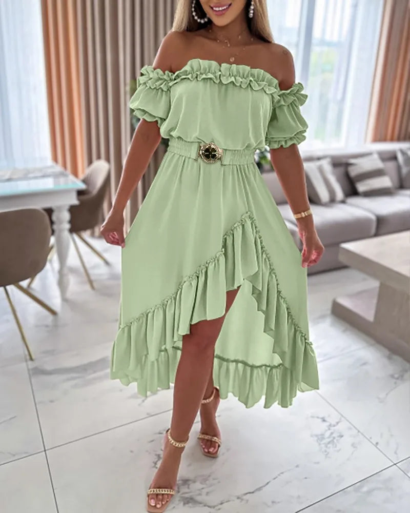 Elegant Ruffle Maxi Dress - Off Shoulder