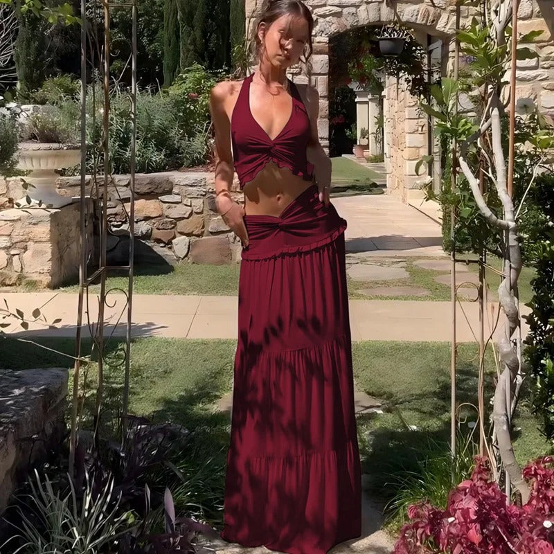 Sienna Twist-Front Halter Maxi Set