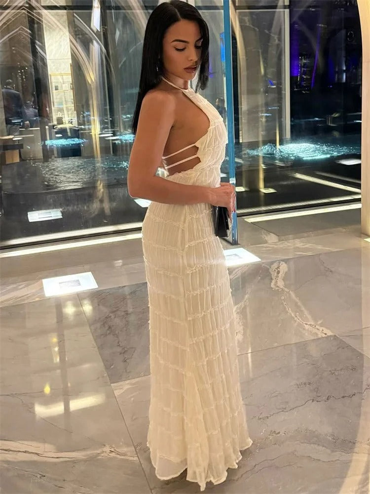 Isadora Ruffle Halter Maxi Dress