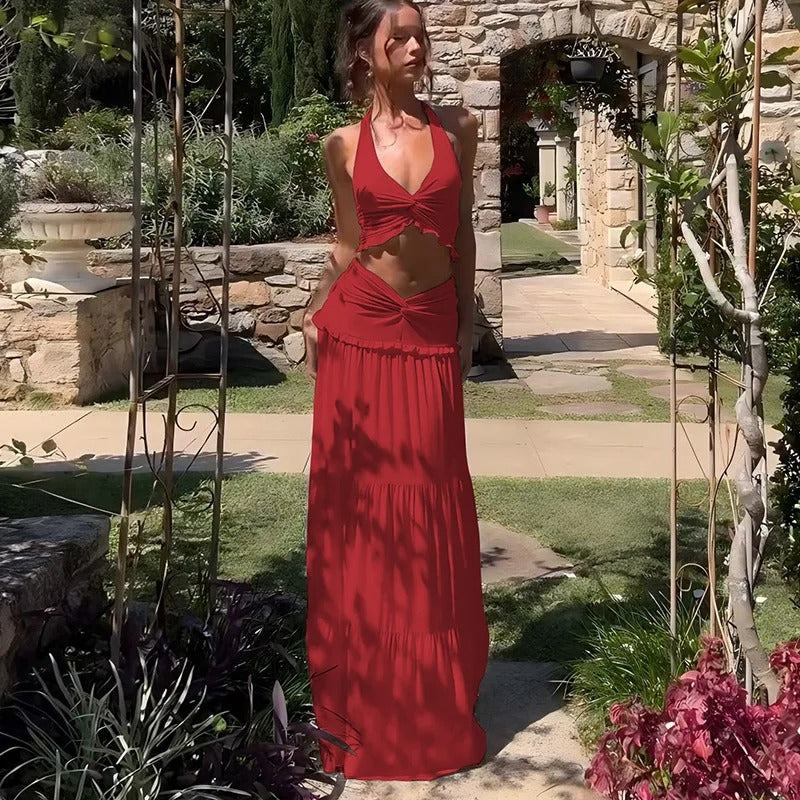 Sienna Twist-Front Halter Maxi Set
