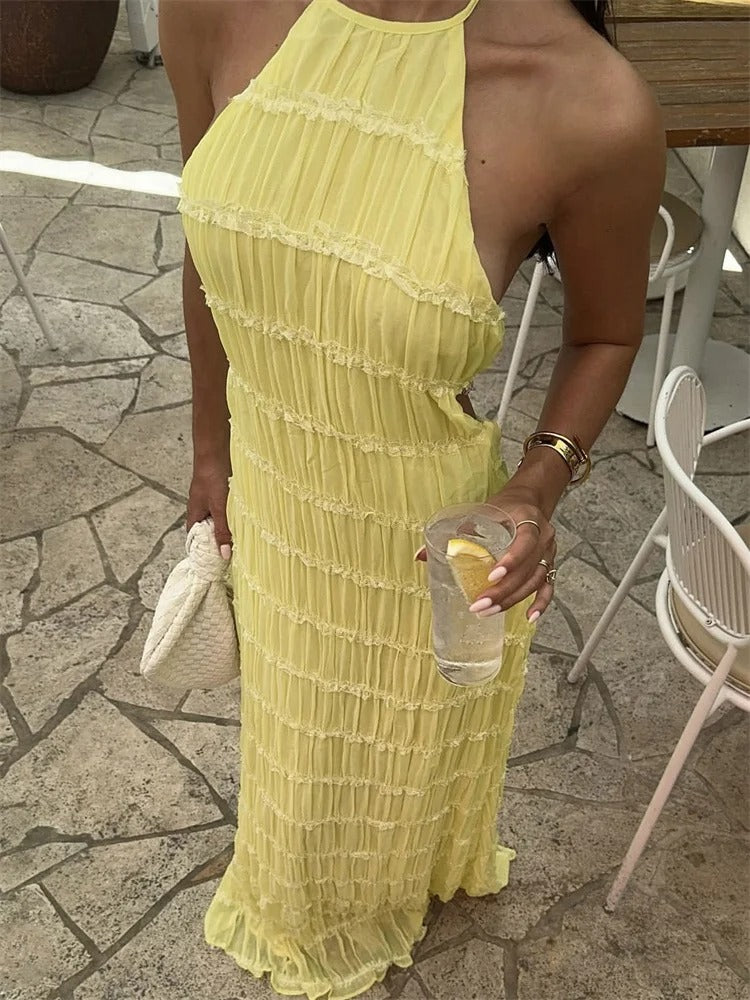 Isadora Ruffle Halter Maxi Dress