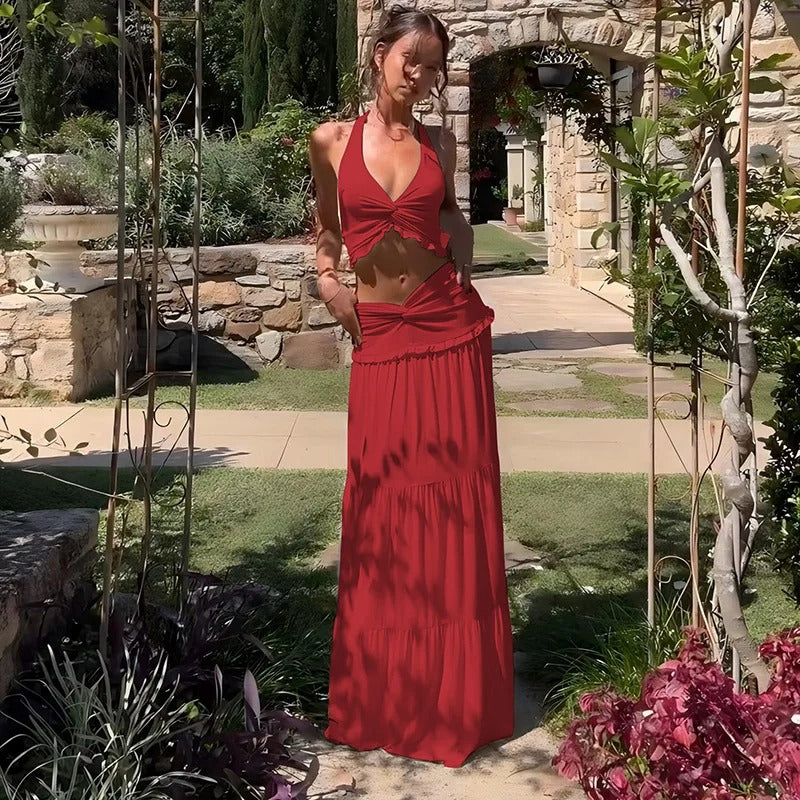 Sienna Twist-Front Halter Maxi Set