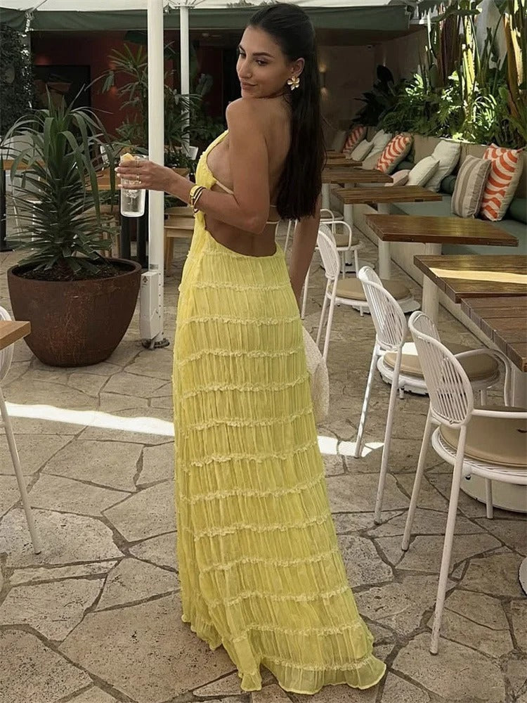 Isadora Ruffle Halter Maxi Dress