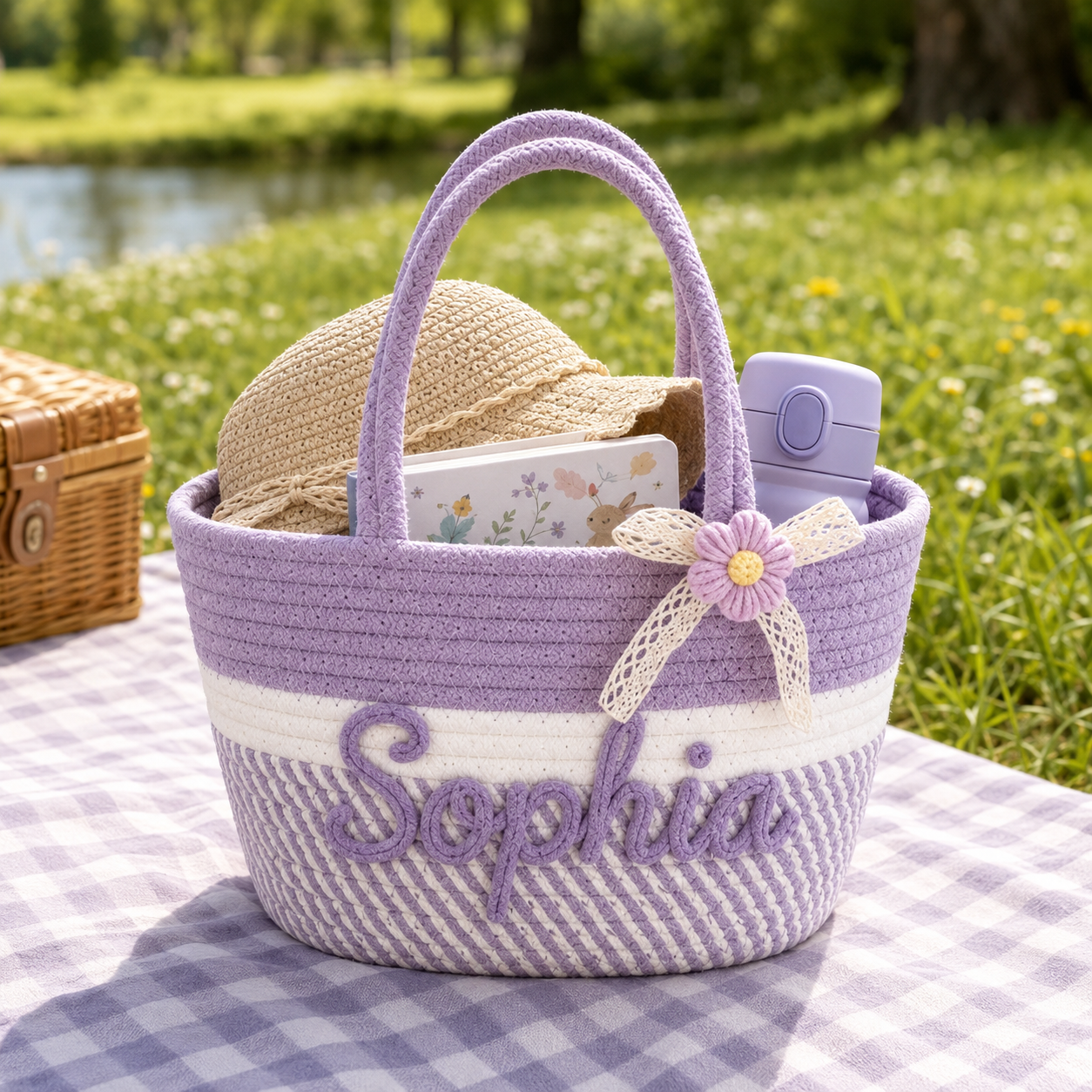 Personalized Embroidered Jute Flower Bag