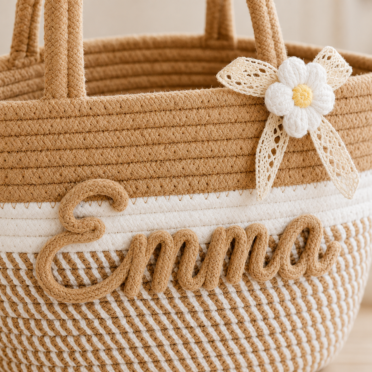 Personalized Embroidered Jute Flower Bag
