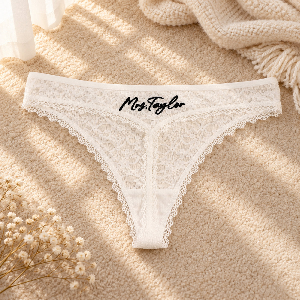 Personalized Embroidered Lace Tanga
