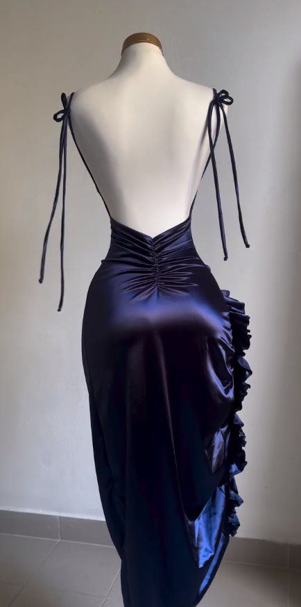 Slit Backless Satin Dress