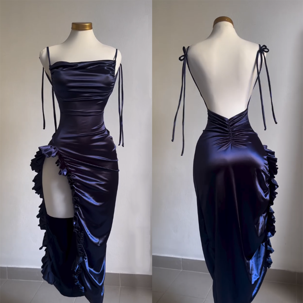 Slit Backless Satin Dress