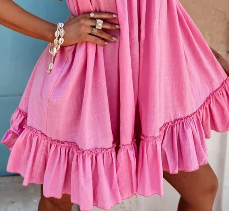 Spaghetti Straps Sleeveless Ruffles Dress