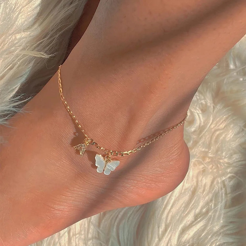 Initial Butterfly Anklet