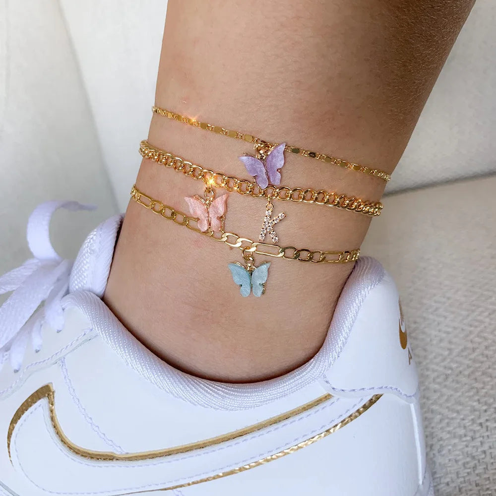 Initial Butterfly Anklet