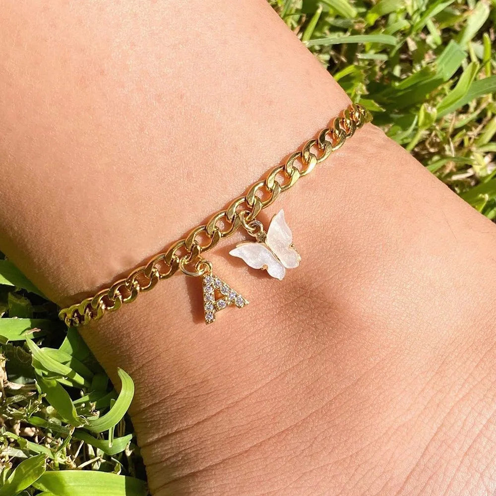 Initial Butterfly Anklet