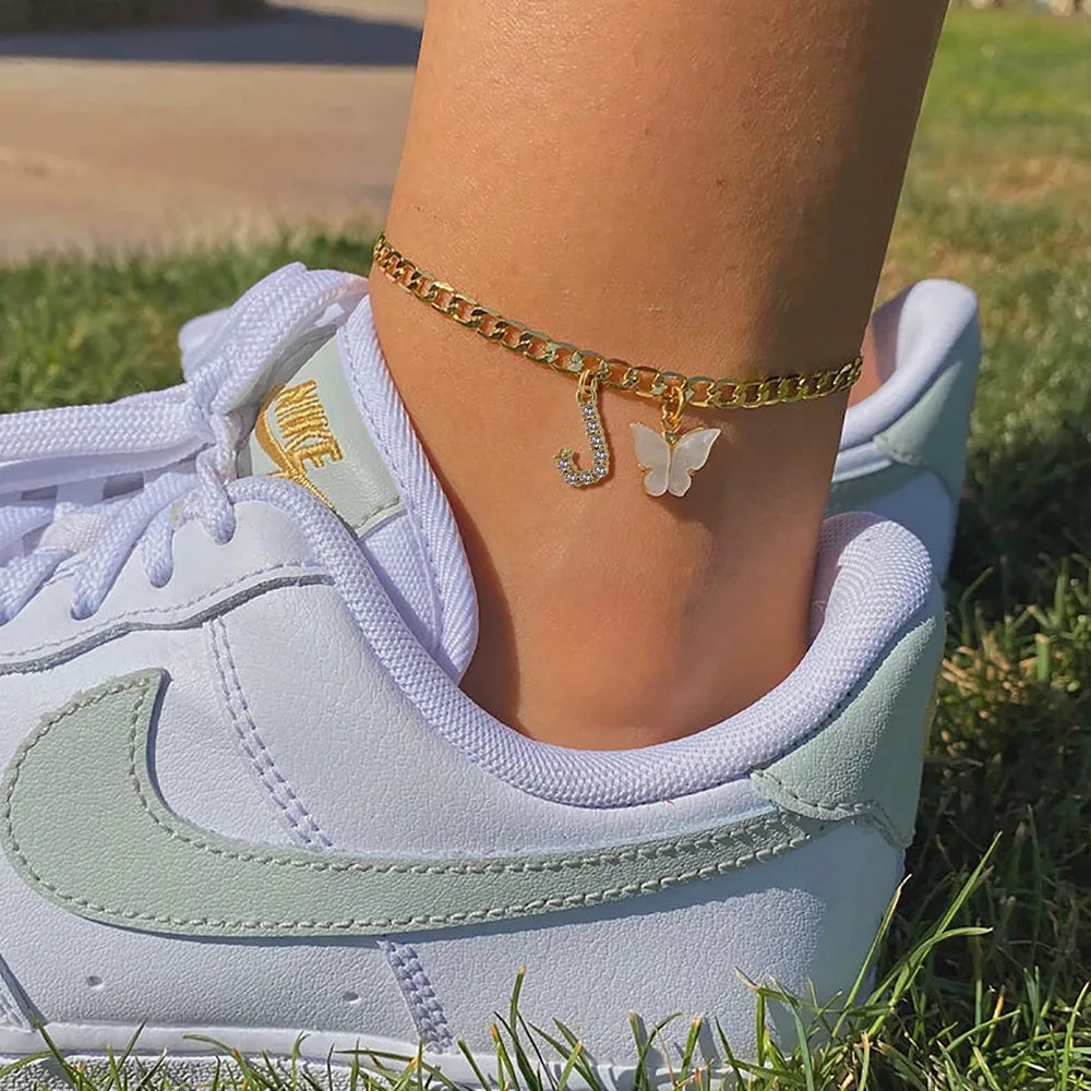 Initial Butterfly Anklet