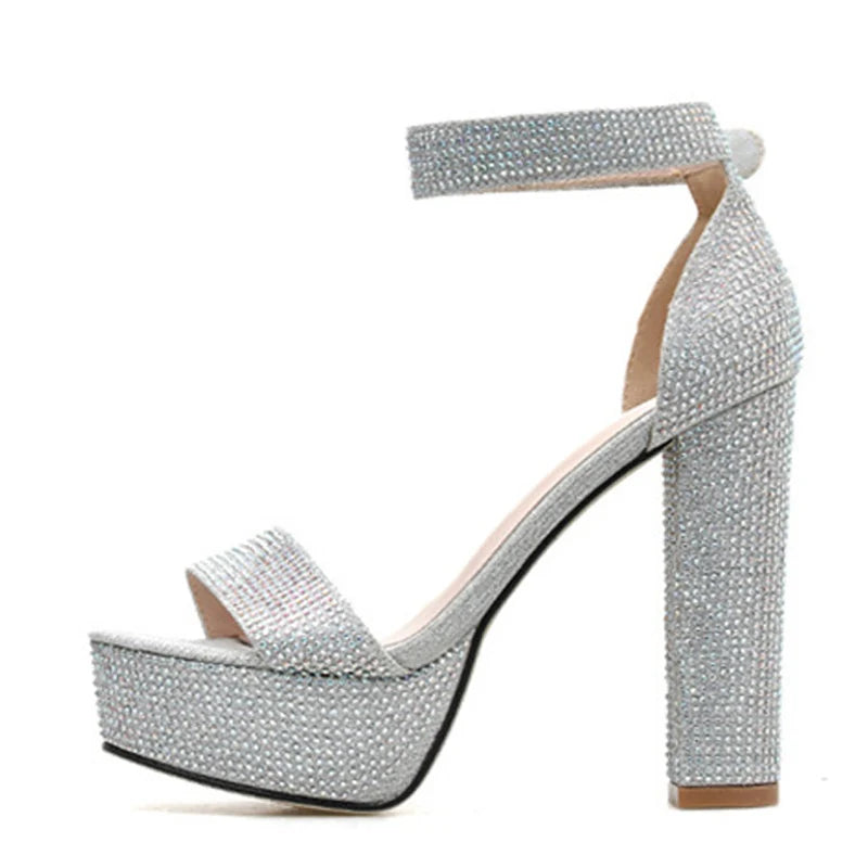 Silver Rhinestone Platform Heels