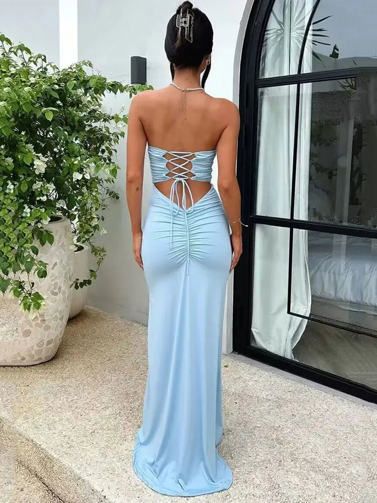 Strapless Backless Lace-up Dress