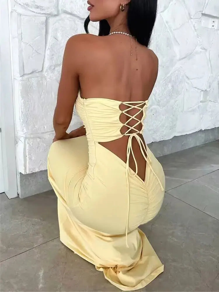 Strapless Backless Lace-up Dress