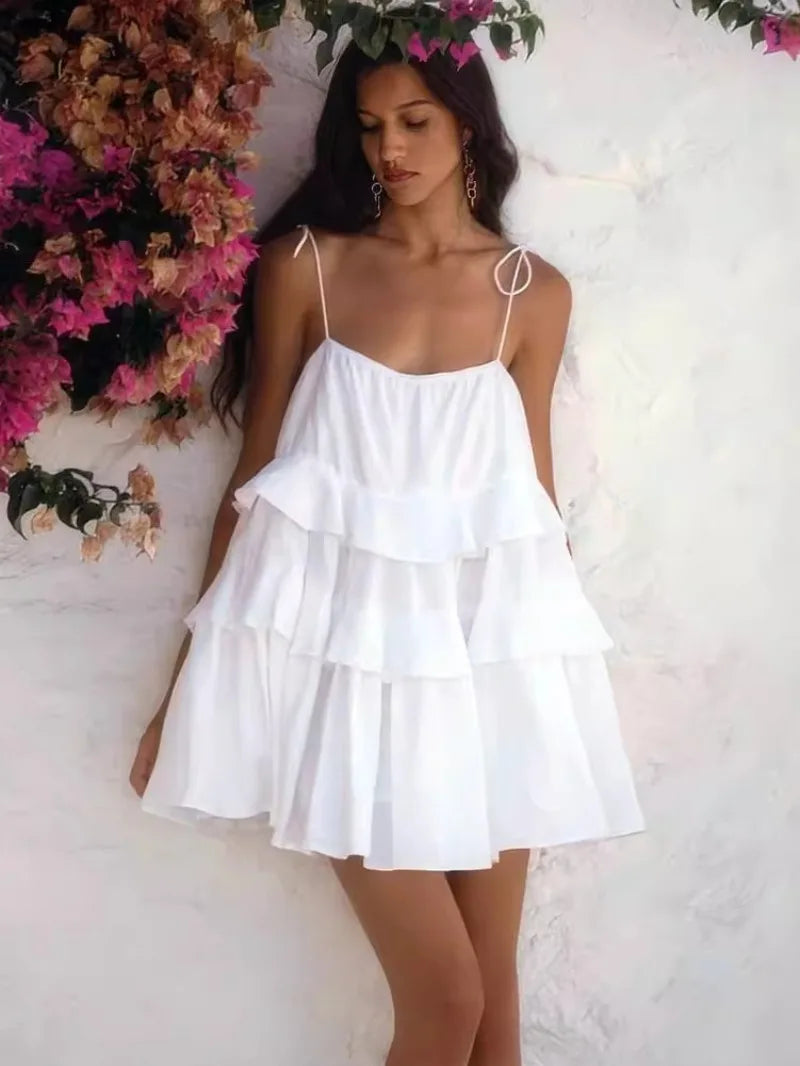 Sleeveless Lace-up Ruffles Dress