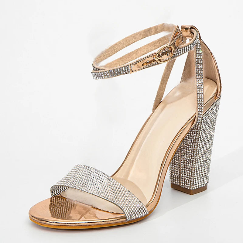 Glitter Rhinestones Square High Heels