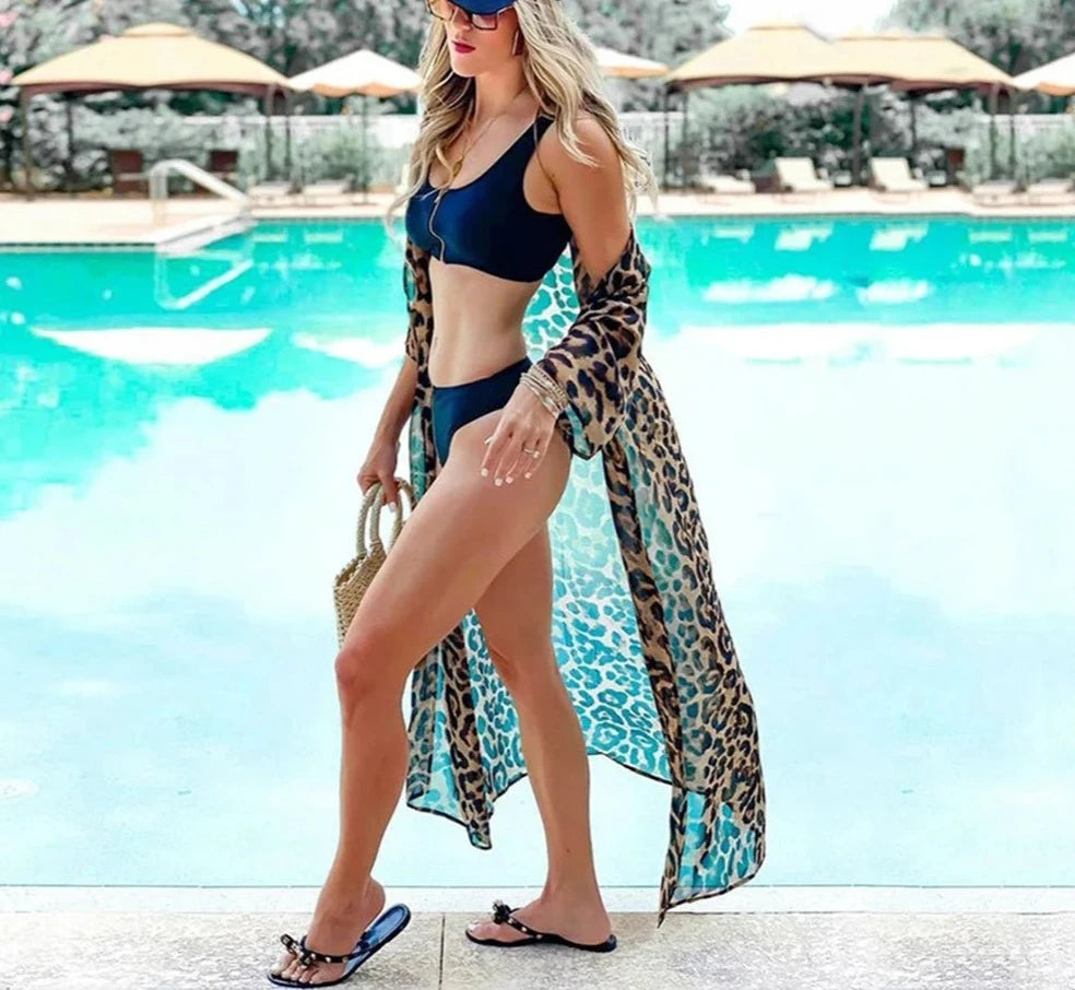 Leopard Long Cardigan Bikini Cover Up