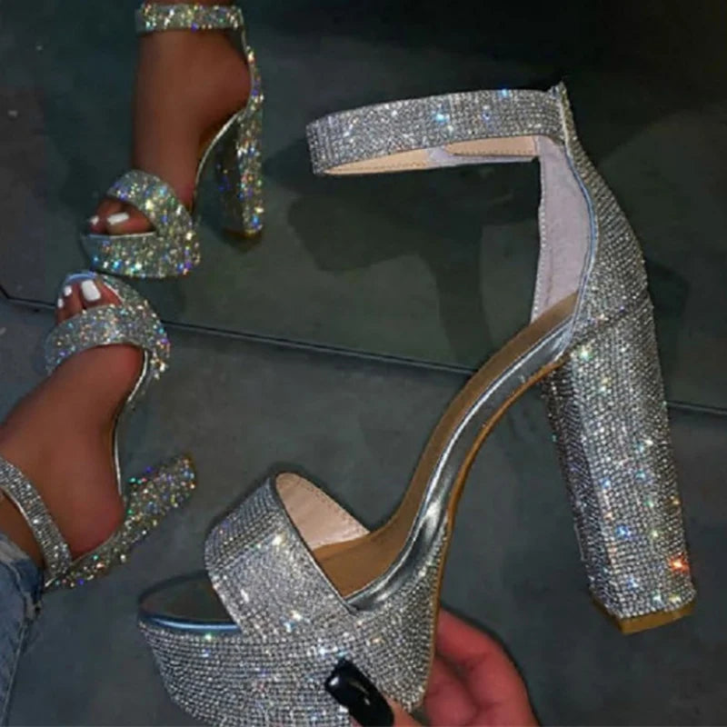 Silver Rhinestone Platform Heels