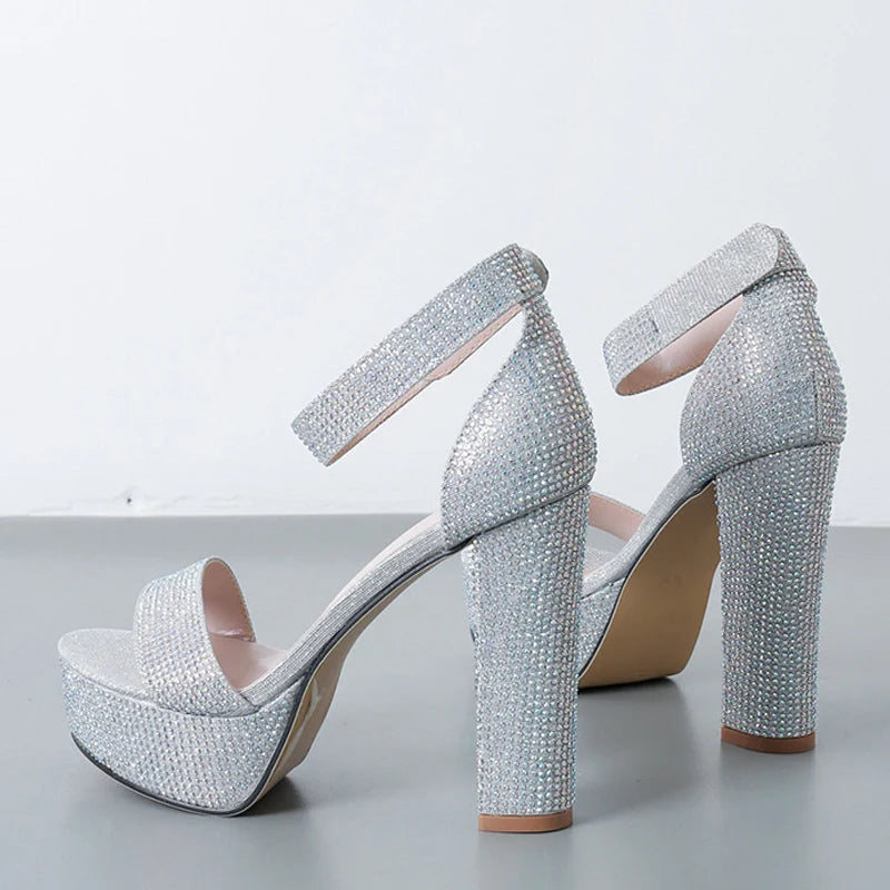 Silver Rhinestone Platform Heels