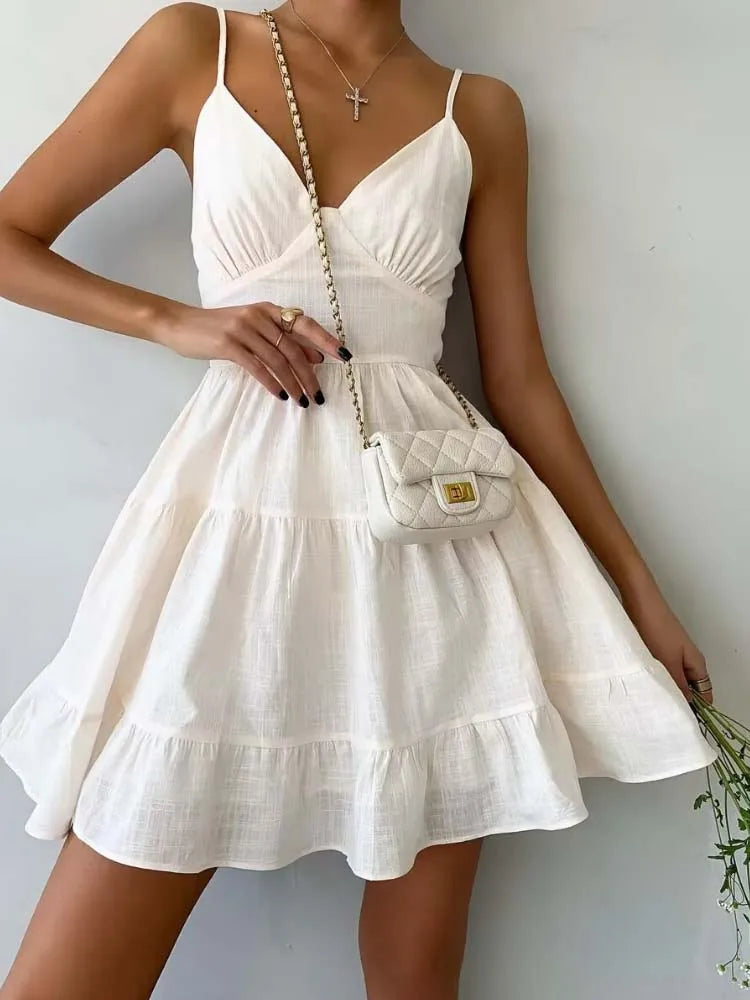 Sling White Sleeveless A-line Dress