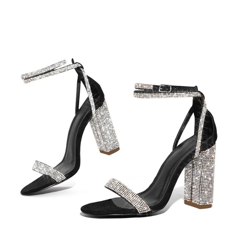 Glitter Rhinestones Square High Heels