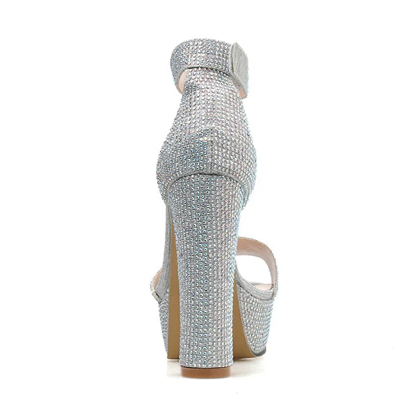 Silver Rhinestone Platform Heels