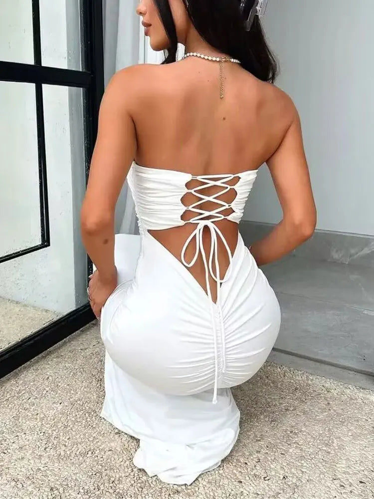 Strapless Backless Lace-up Dress