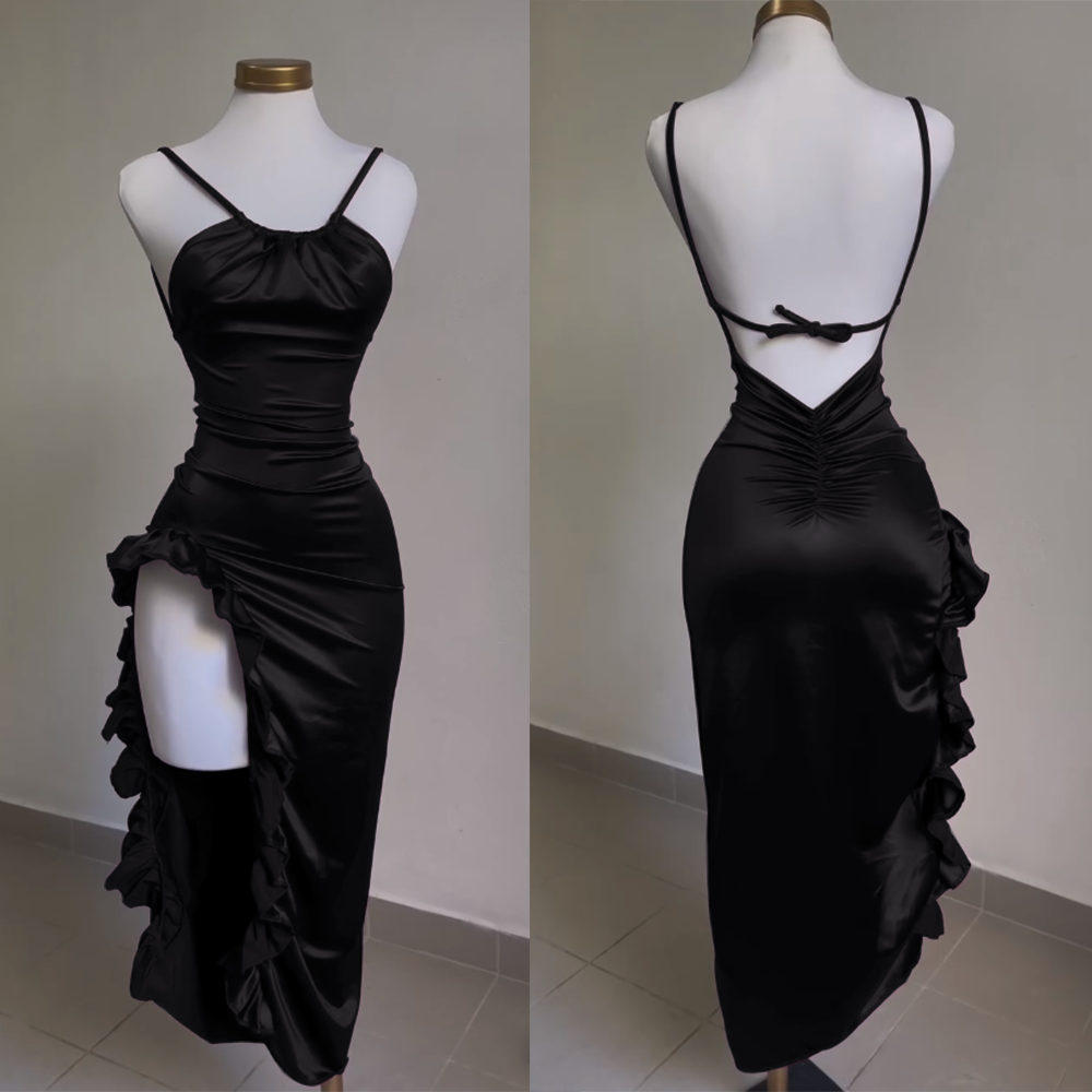 Slit Backless Satin Dress