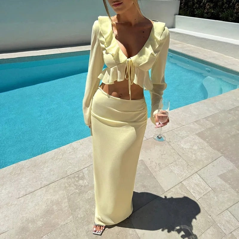 Luna Ruffle Tie Front Skirt Set