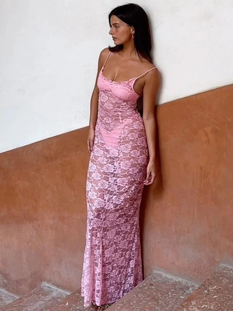 Raya Sheer Lace Maxi with Straps