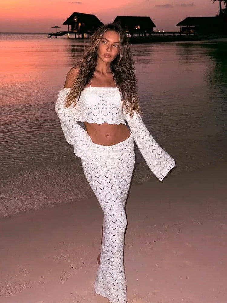 Zaya Crochet Knit Off-Shoulder Lounge Set