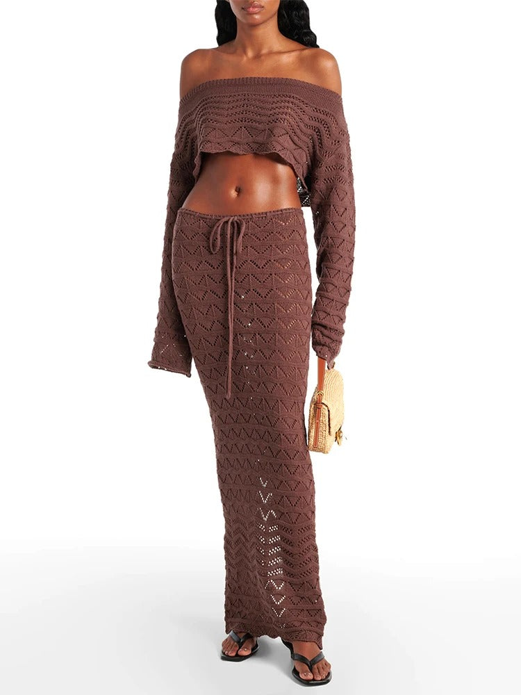 Zaya Crochet Knit Off-Shoulder Lounge Set