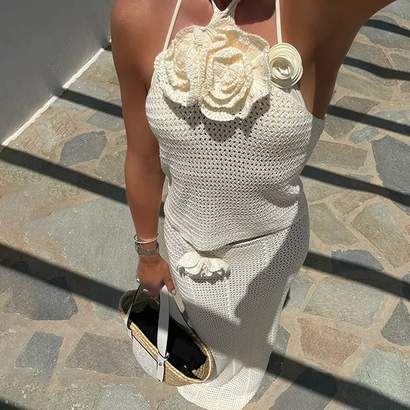 Capri Crochet Floral Halter Dress