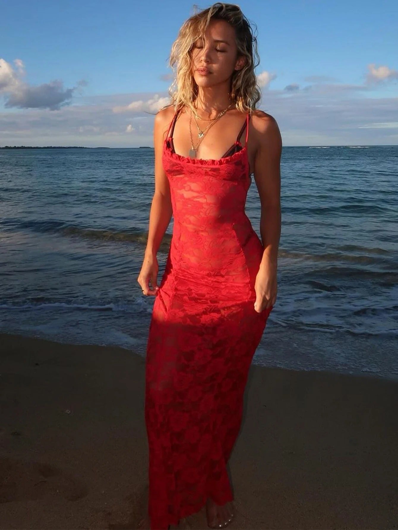 Raya Sheer Lace Maxi with Straps